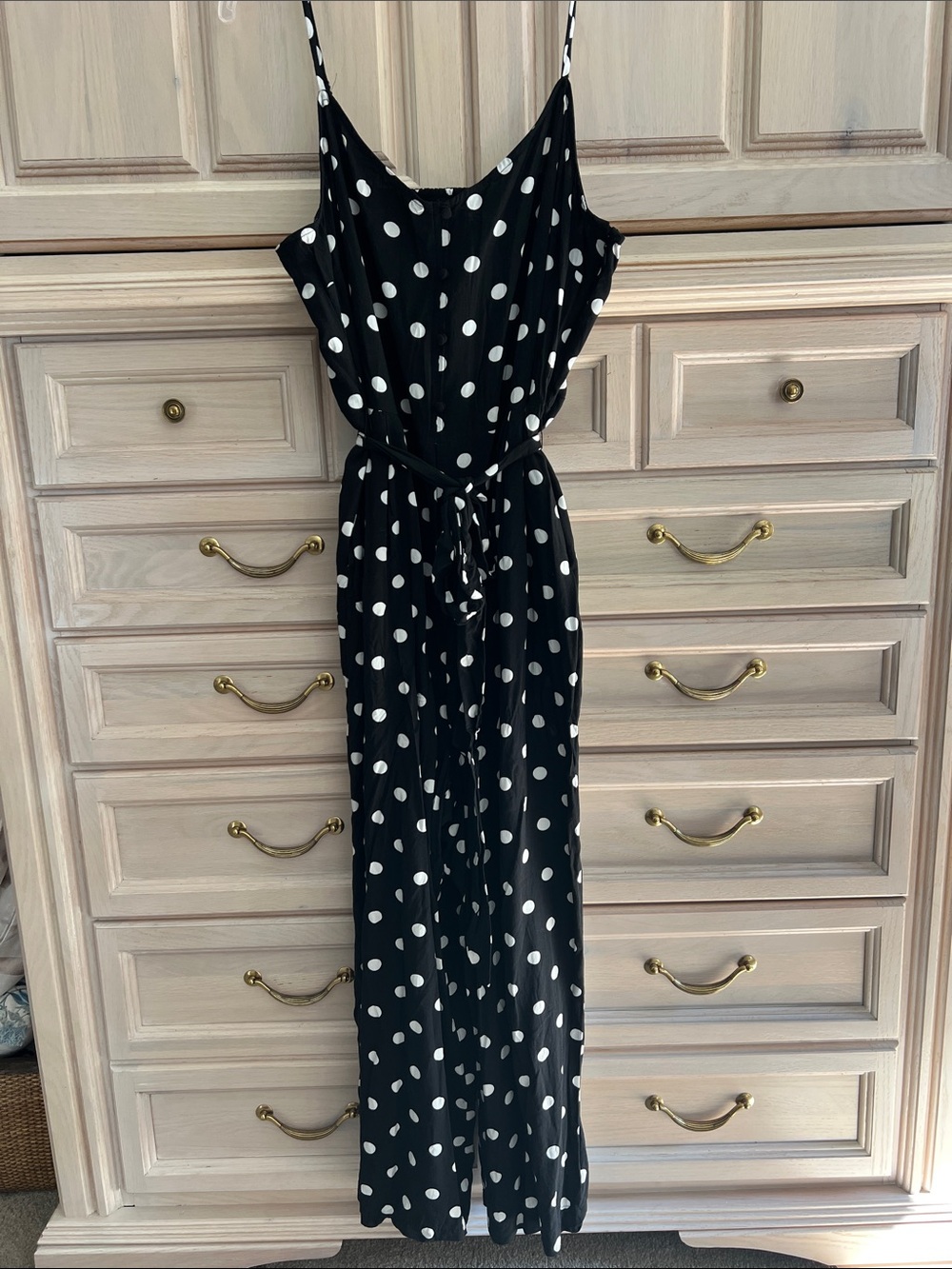 J. Crew Black and White Polka Dot Spaghetti Strap Jumpsuit